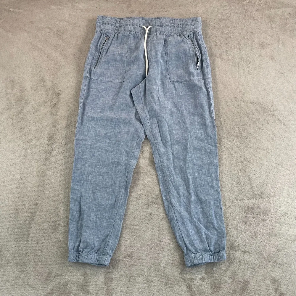 Athleta Cabo Linen Jogger Women 14 Blue Tapered Fit Active Travel NWOT